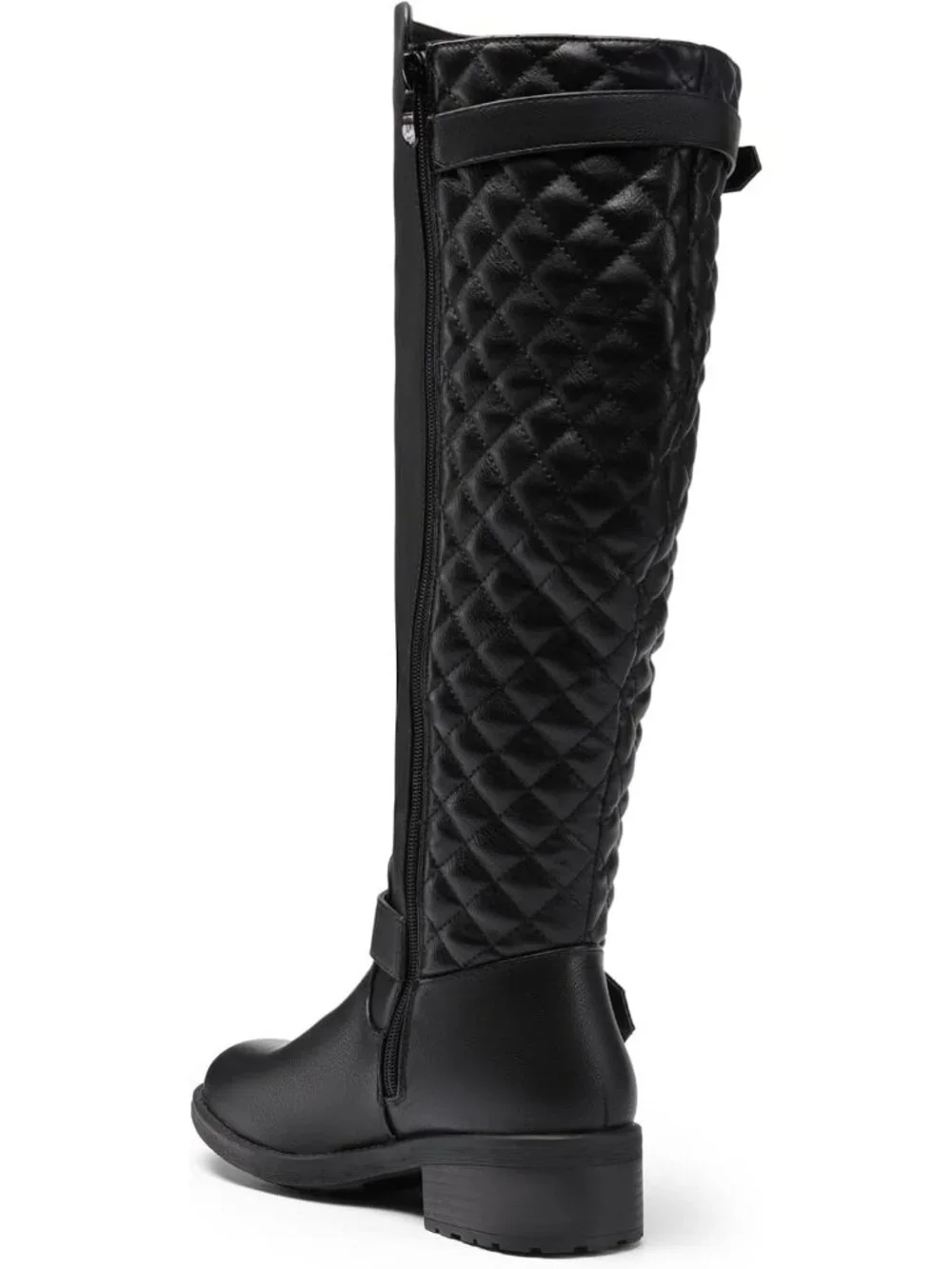 Women's Black Comfortable Chunky Block Heel Round Toe Side Zipper Knee High Boot
